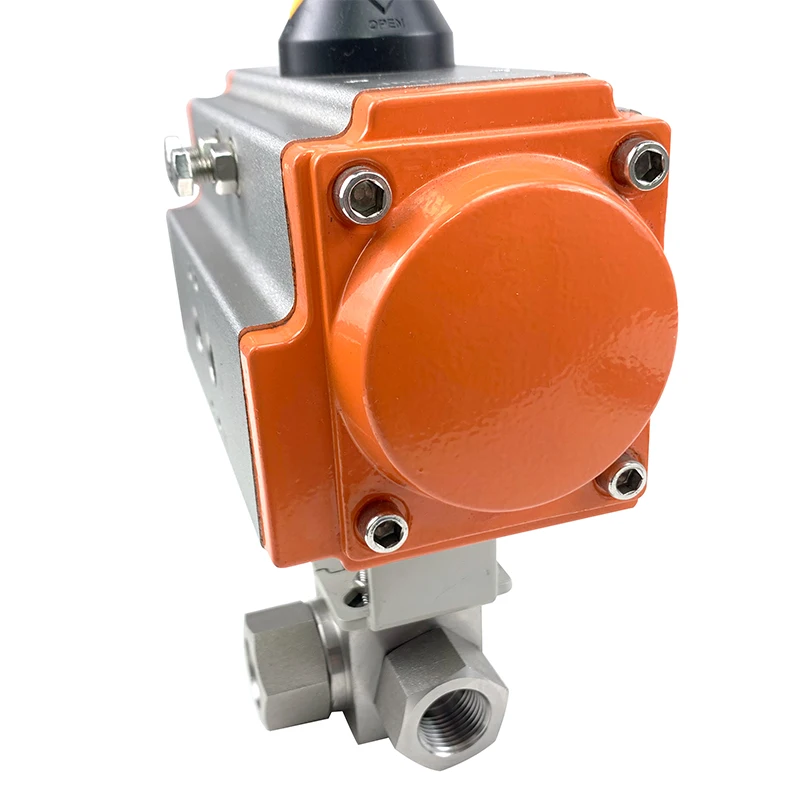1/4" 3/8" 1/2" 3/4" 1" 304 Edelstahl Pneumatischer Hochdruck 320P 3-Wege-Kugelhahn Q611F-16P Doppeltwirkender Zylinder – Detail 2