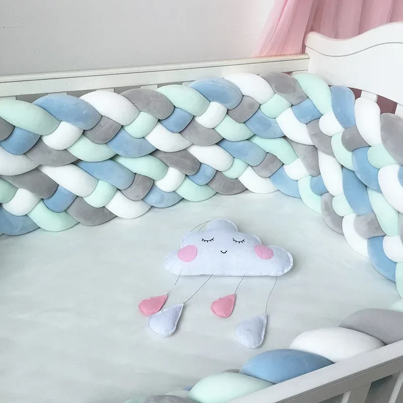 Plush Baby Crib Braid Bumper Cushion with Room Décor Accent