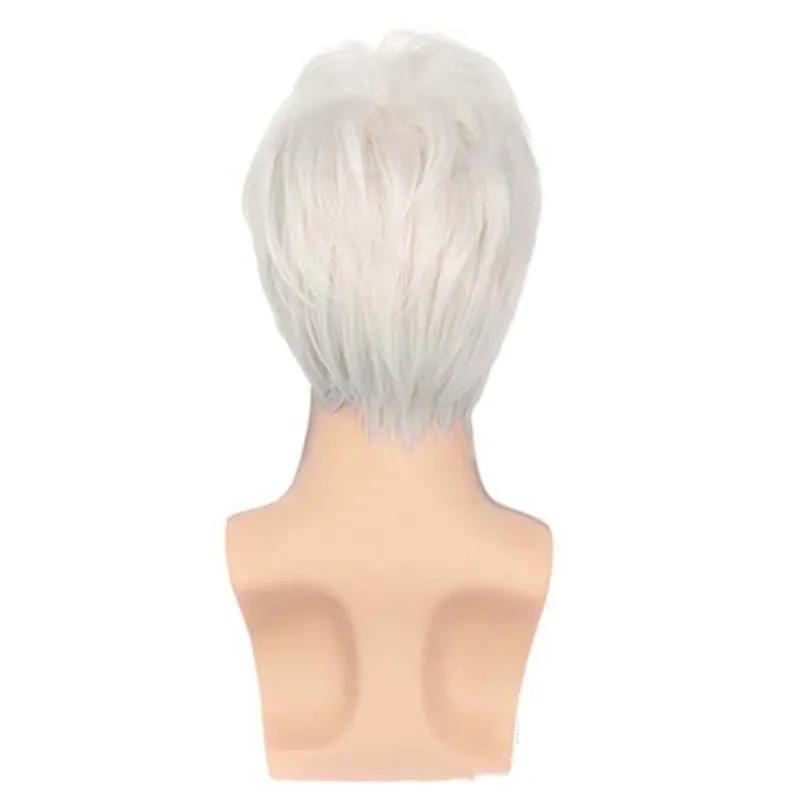 Peluca de pelo rizado corto sintético con flequillo para hombres, peluca blanca para hombres, disfraz de Halloween para padre, Cosplay