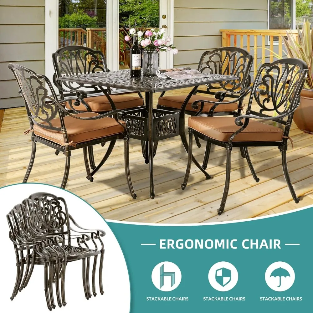5-Piece Outdoor Patio Dining Set, All-Weather Cast Aluminum Patio Conversation Set for Backyard Garden Deck with 4 Chai 5