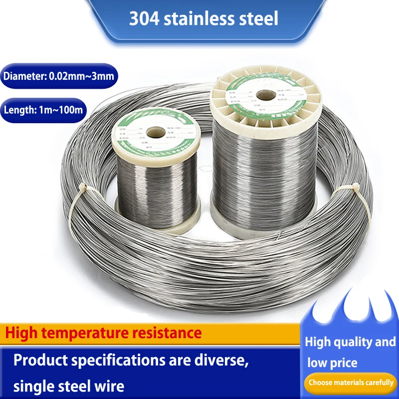 High quality 304 Stainless Wire Diameter 0.02-3.0mm Length 1m/5m/10m/50m/100m 304 Stainless Steel Wire Single Bright