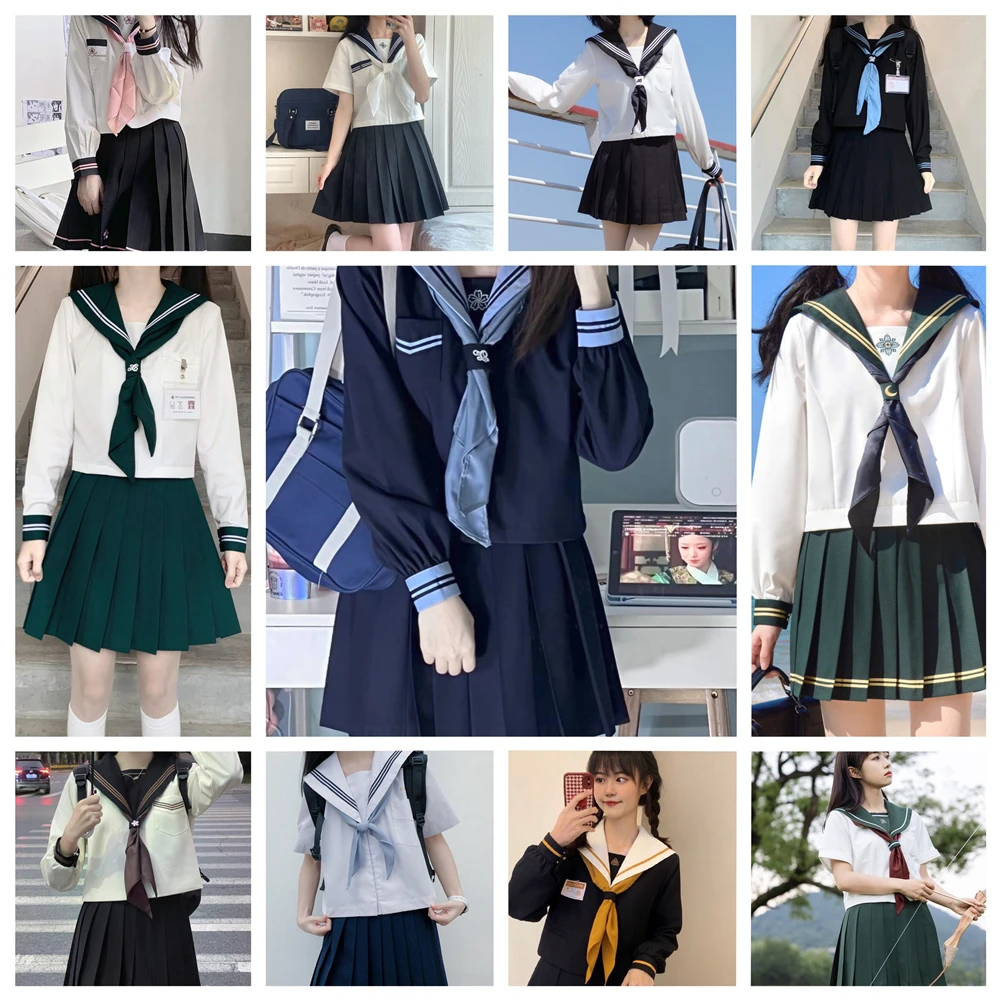School Girls Triangular scarf Tie Japanese Korean Students Tie Necktie Choker For JK Uniforms Neckwear Red Green Navy Pink Blue 6