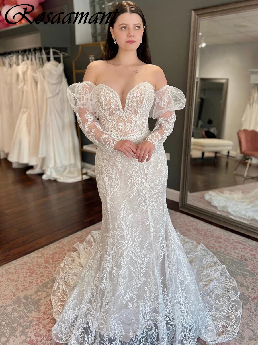 

Gorgeous Sweetheart Off The Shoulder Mermaid Wedding Dresses Long Sleeve Appliques Lace Bridal Gowns Robe De Mariée