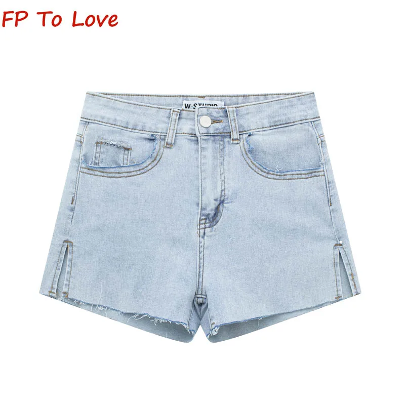 

Y2K 2023 Summer Spice Style High Waist Side Split Denim Stretch Shorts Straight Women Streetwear