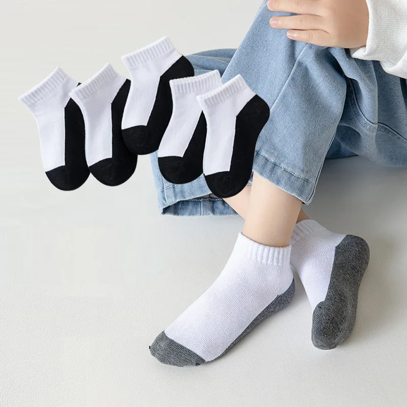 Calcetines de algodón para niños, medias de moda para niños de 1 a 12 años, color negro, blanco y gris, 5 pares por lote, novedad de verano 2023