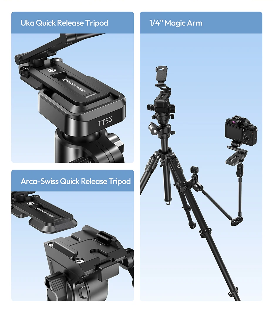 Ulanzi CO81 Vielseitiger Kameraständer Handheld-/Desktop-/Overhead-Kameraständer mit Schnellverschluss-Basis für Uka Arca-Swiss Stativ – Detail 7