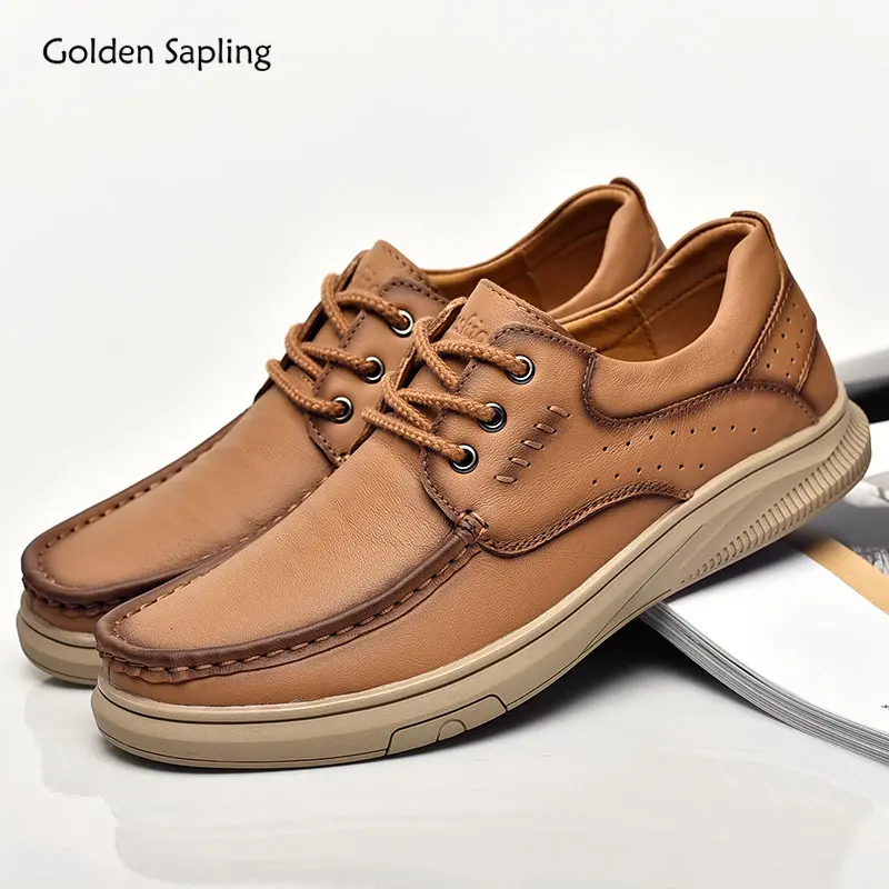 Golden Sapling Genuine Leather Men's Casual Shoes Business Loafers Fashion Leisure Flats for Men Office Party Wedding Moccasins