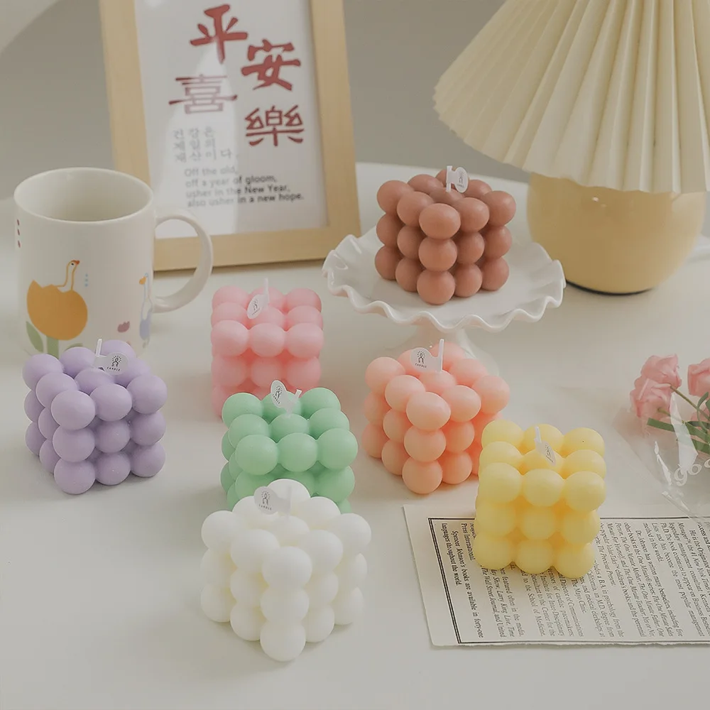 

5Pcs Small Bubble Cube Candle Soy Wax Aromatherapy Scented Candles Birthday Gift Cube Scented Home Decoration Candle DIY Wax