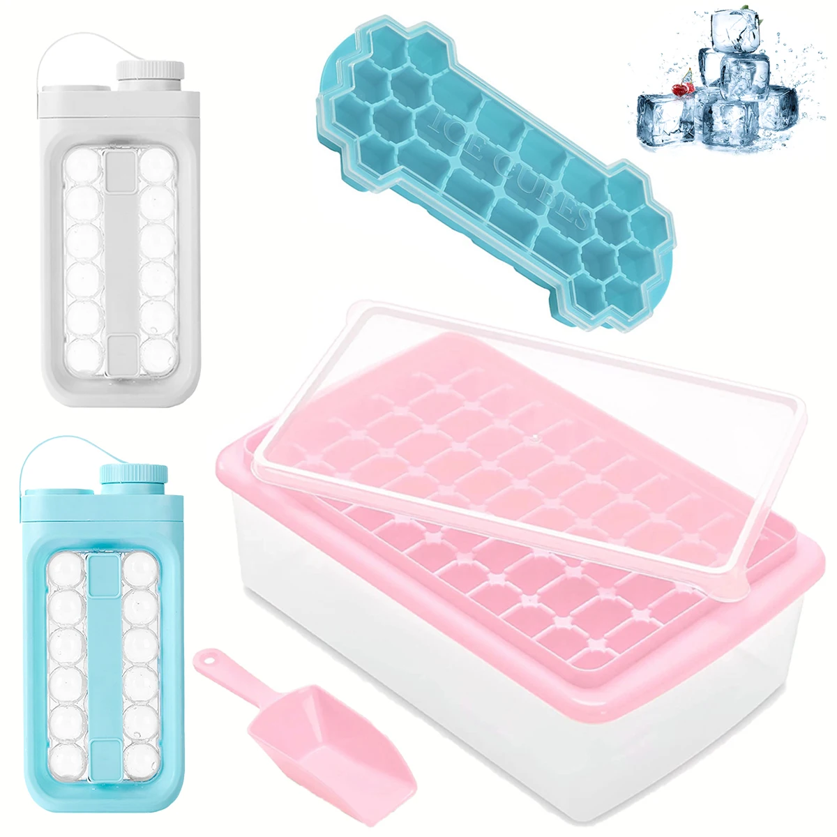 55/26 Grid Ice Cube Mold Tray Reusable Silicone Ice Ball Maker Kettle for Outdoor Travel Camping Iced Drinks Cube Container