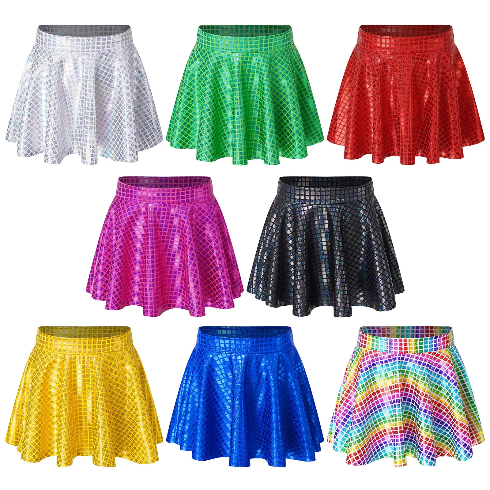 Kids Girls Jazz Dance Pleated Miniskirt Shiny Sequin Elastic Waistband Athletic Scooter Skirt for Cheerleading Stage Performance children skirts