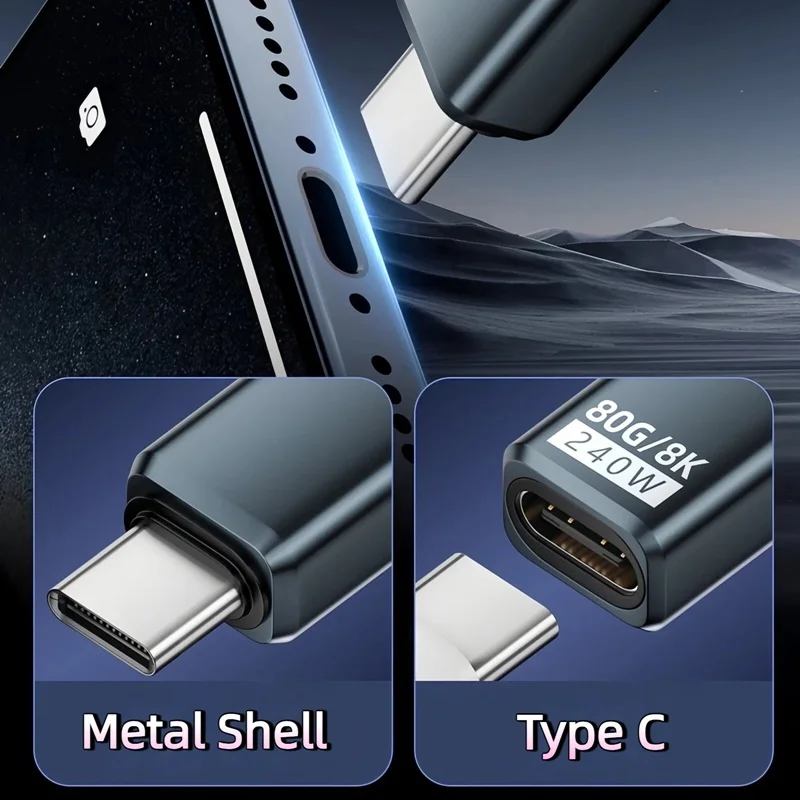 240W 메탈 USB 타입 C 어댑터 80Gbps OTG 8K 비디오 고속 충전 USB-C 컨버터 아이폰 17 16 15 14 13 노트북 모니터 맥북용