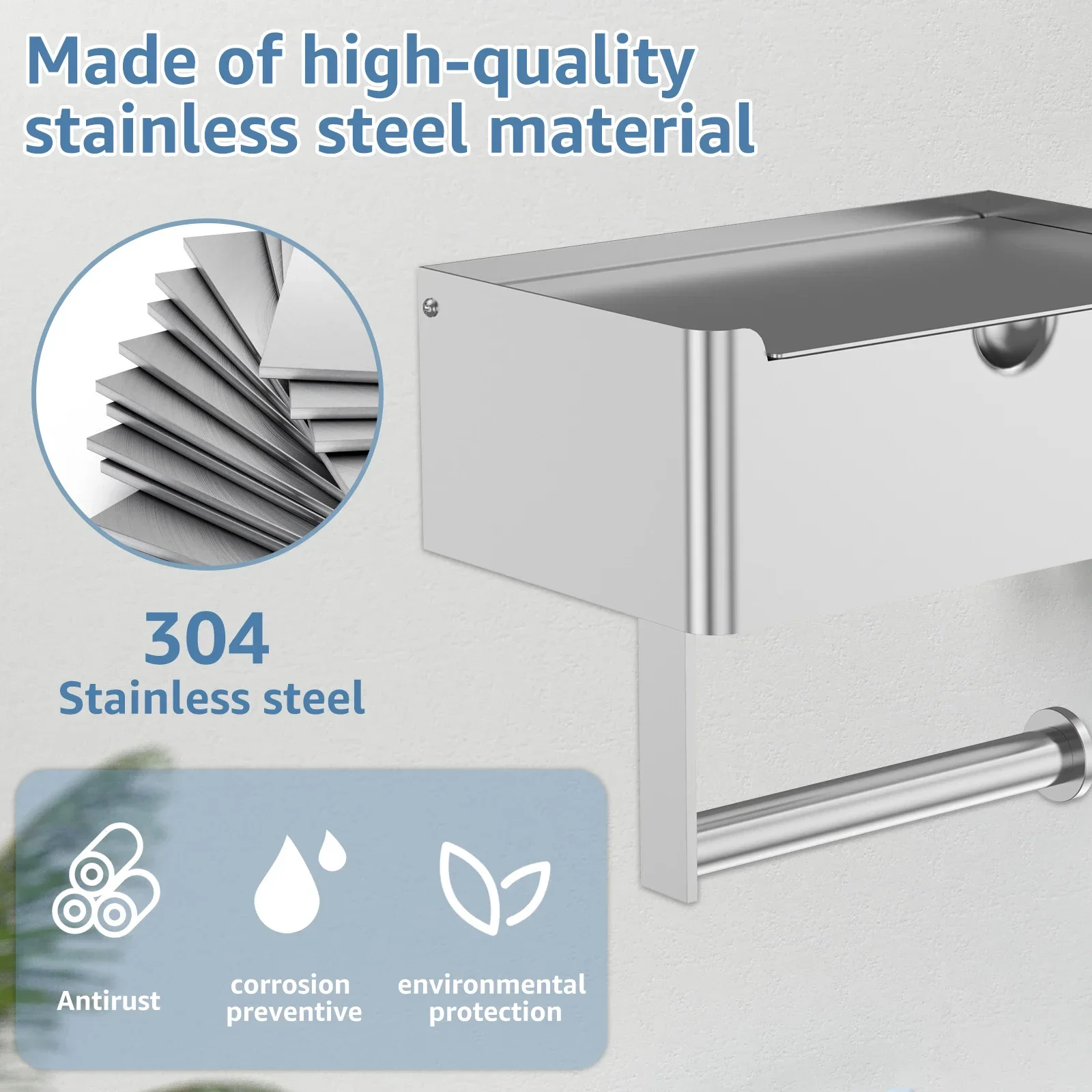 Description Picture 6 of itemToilet Paper Holder Stainless Steel Bathroom Roll Holder with Storage Box Wall Mounted WC Paper Phone Holders Home Towel Holder