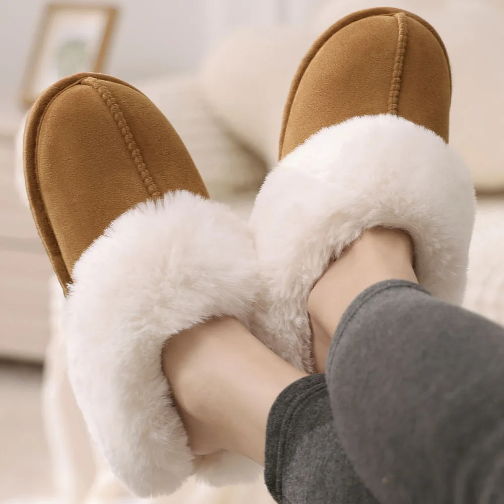 Eyriphy Winter Suede Fur Slippers for Women Plush Home Slippers Fluffy Faux Fur Shoes Indoor Outdoor Furry House Fuzzy Slides