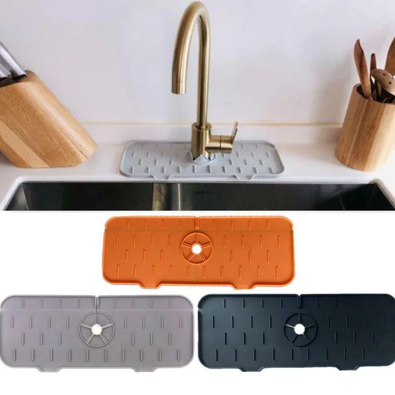 Silicone Kitchen Faucet Mat For Sink Sponge Drain Rack Foldable Sink Mat  Faucet Splash Catcher Bathroom Countertop Protector Mat