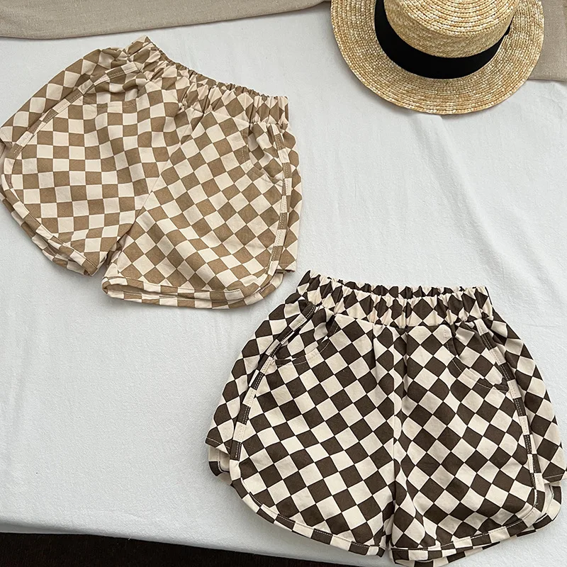 Kids Shorts 5040 Children's Plaid Shorts Summer Boys and Girls Lace Sweatpants Baby Leisure Hot Pants