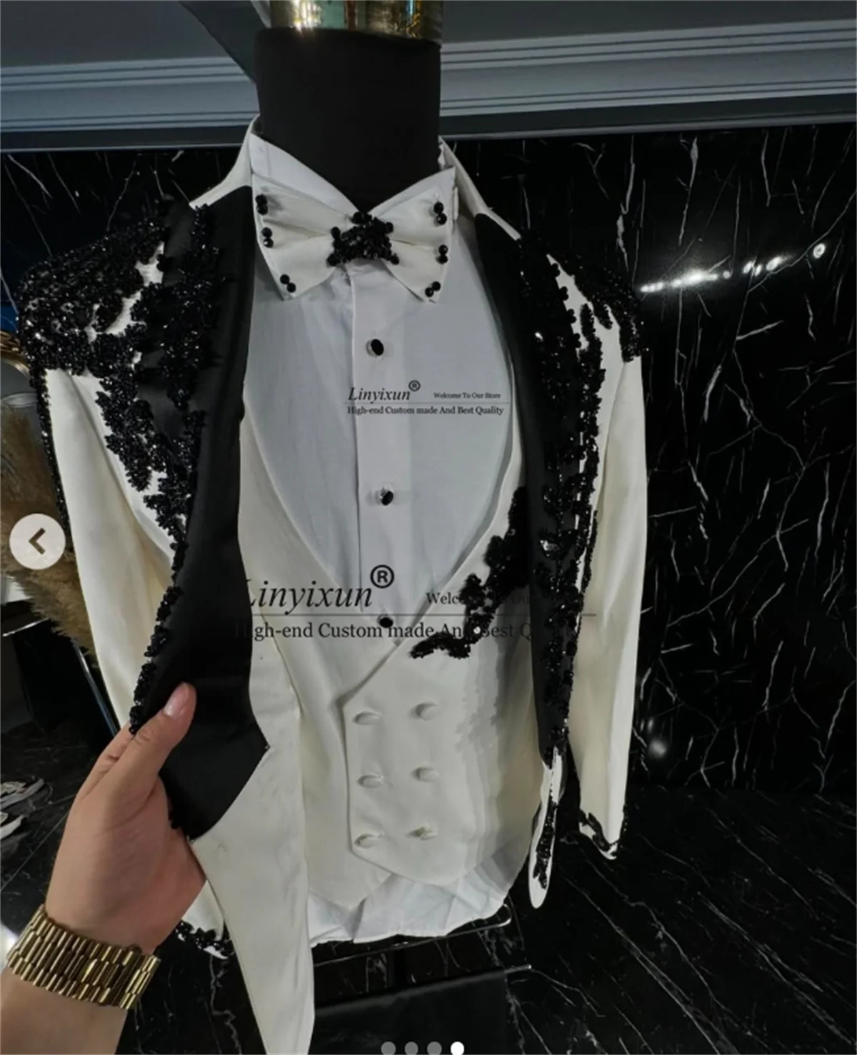 Luxury Beaded Crystals Men Suits Customized Groom Wedding Tuxedos 3 Pieces Set  Male Prom Blazers Slim Fit trajes para hombre 4