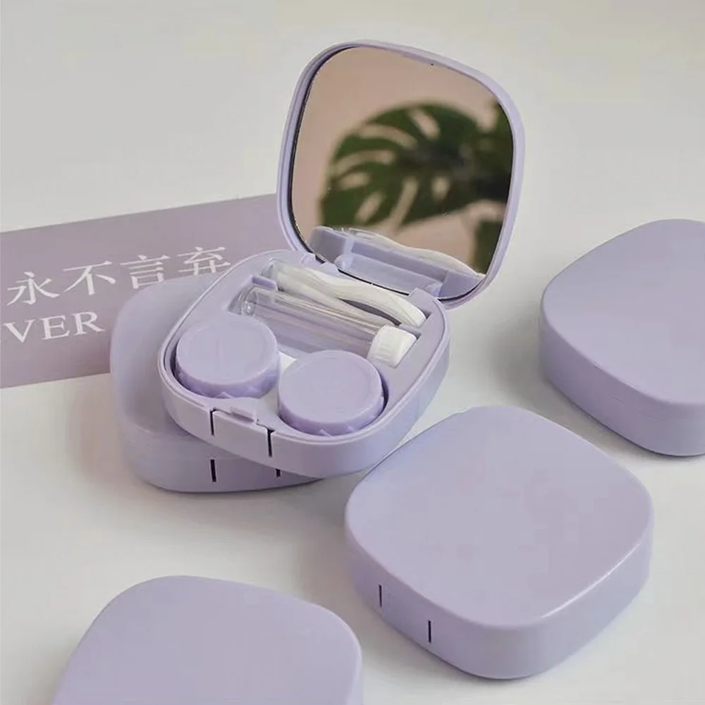 Contact Lenses Tools 1 Set Macaron Color Contact Lenses Box with Mirror Mini Protable Color Lenses Container Case Eyes Lens Case Holder