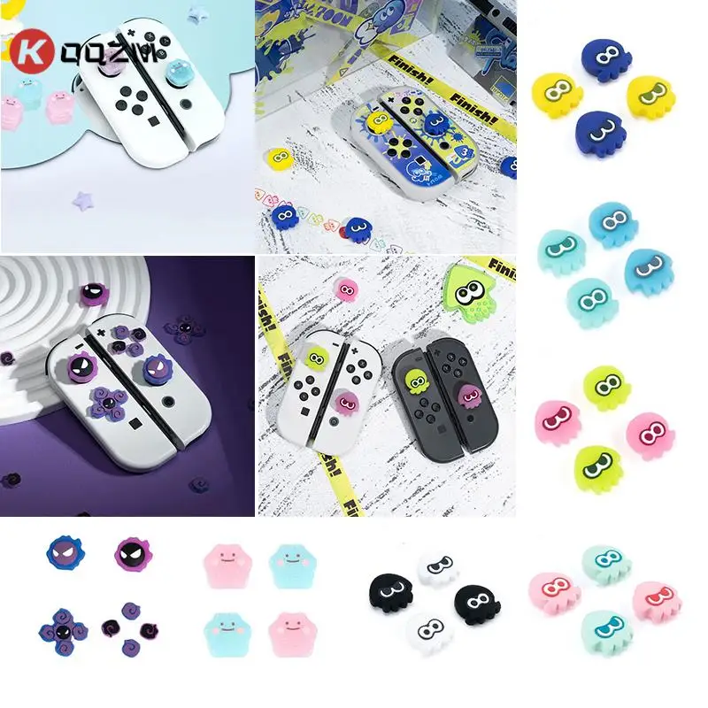 4Pcs Cute Luminous Splatoon Game Theme Thumb Grip Caps Thumbsticks Cover Set Compatibile Con Switch Controller Joystick Cover