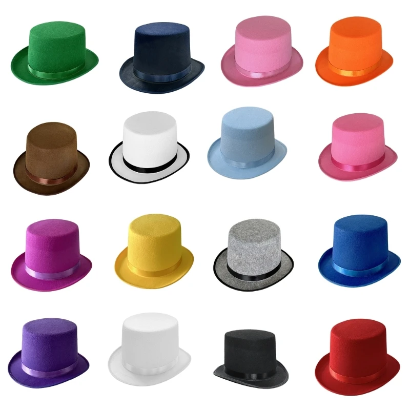 British Adult/Kids Flat Top Hat Prom Carnivals Party Costume Felt Magician Hat for Carnivals Show Party