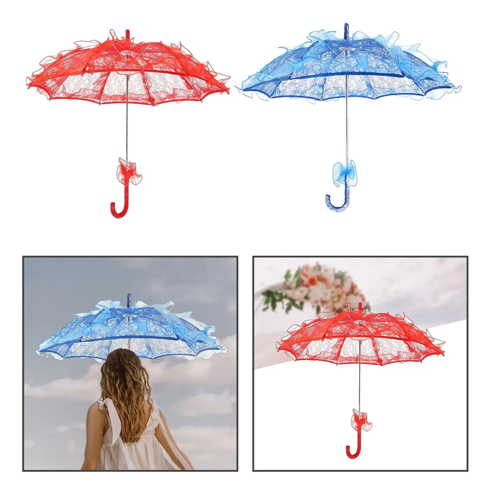 Lace Umbrella Wedding Parasol Lace Flower Parasol Dancing Umbrella for Photography Stage Performance Costume Dancing Accessories