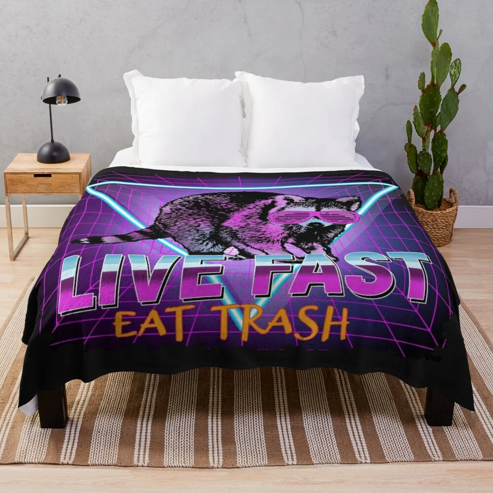 

Raccoon Raccoons Live Fast Eat Trash Panda Funny Retro Gift Throw Blanket for babies Decoratives Blankets