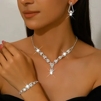 4-Piece Crystal Jewelry Set – Necklace, Ring & Earrings for Women