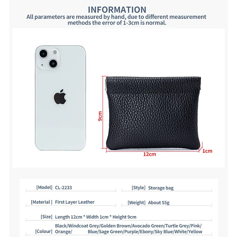 Genuine Leather Change Wallet Jewelry Pouch Leather Travel Squeeze Coin Purse Portable Change Organizer for Earrings Necklace