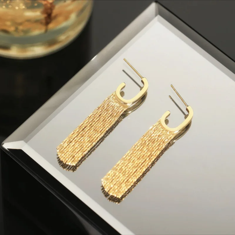Fashion Statement Gold Silver Color Long Metal Chain Bling Tassel Earrings for Women Wedding Jewelry Pendant Gift