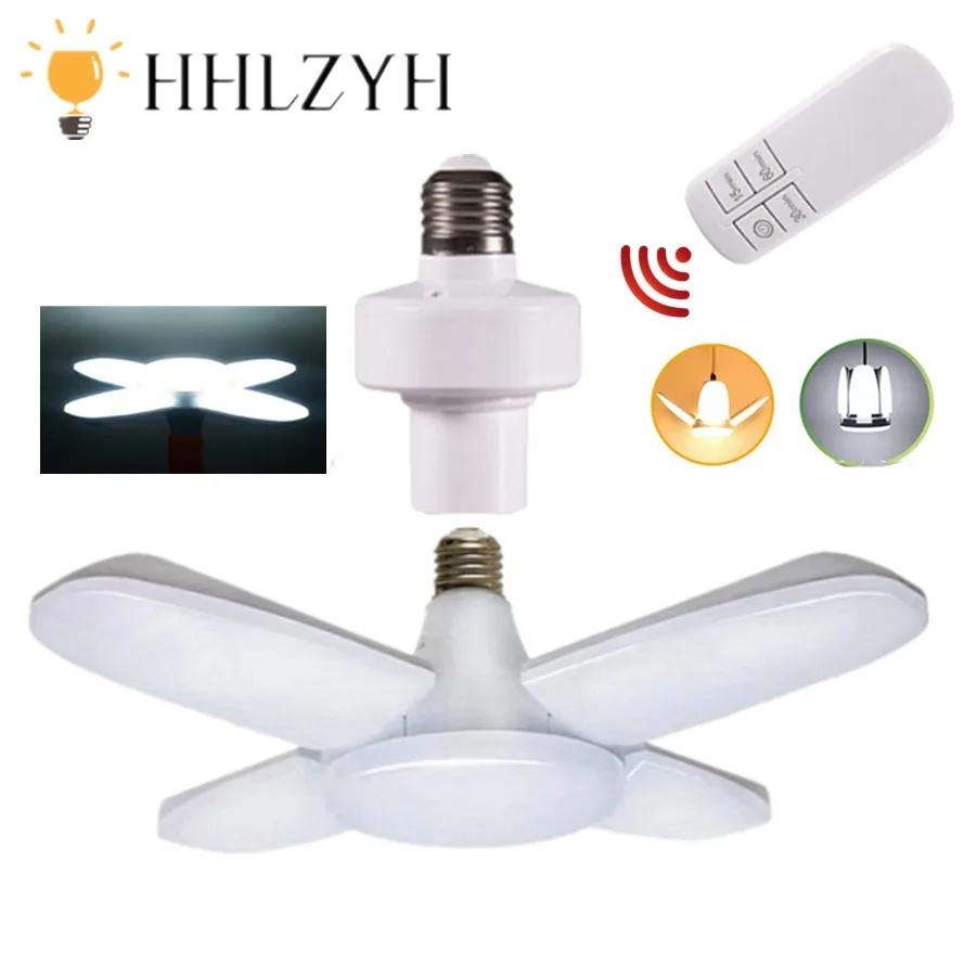 28W E27 Lampadina A Led Ventola Lampada Di Temporizzazione Ac85-265V Lampadina A Led Pieghevole Lampada Per Plafoniera Domestica Con Telecomando