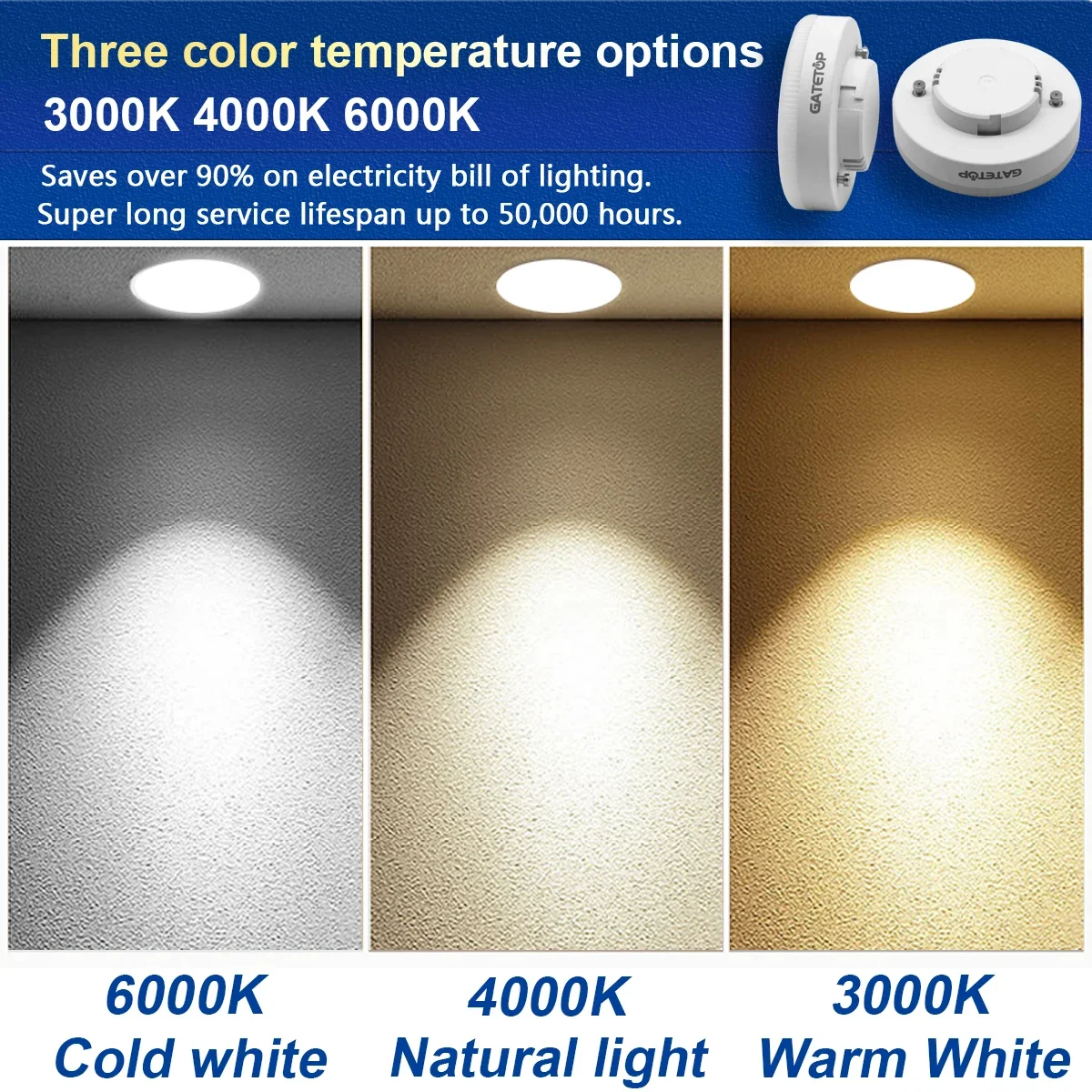 LED ƮƮ, GX53  , ׸  AC85-265V,  ,   , ξ , 5W-15W, 100LM/W, 2 