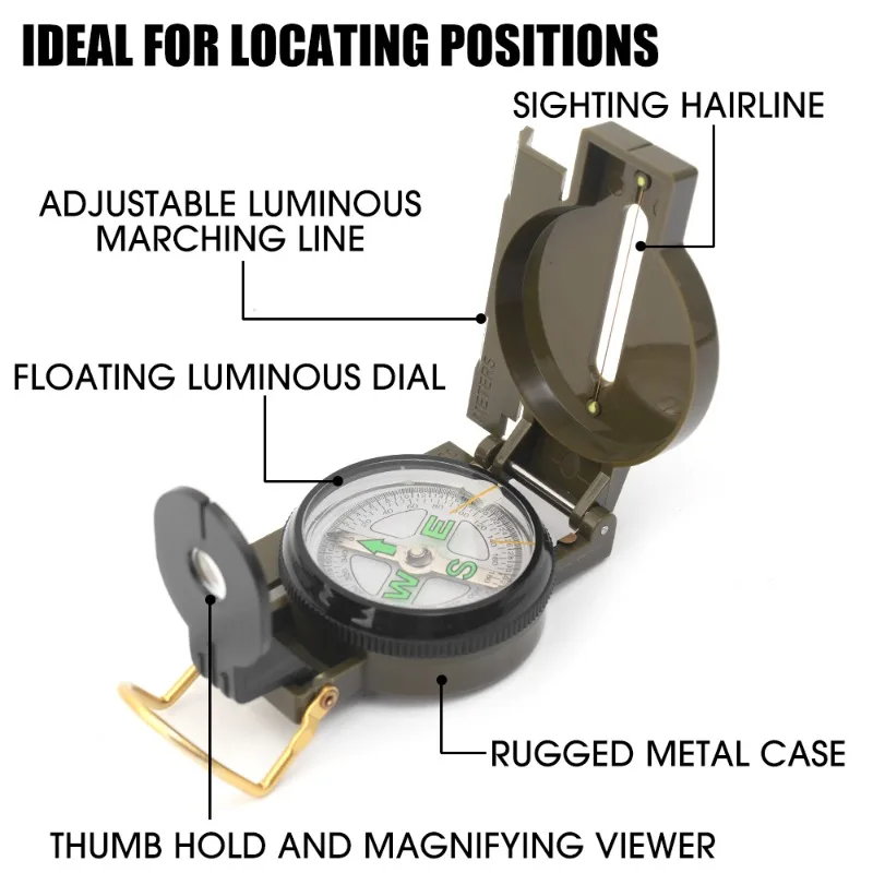 Waterproof Compass Waterproof High Precision Compass Outdoor Gadget Sports Hiking Mountaineering Professional Military Army Metal Sight Camping