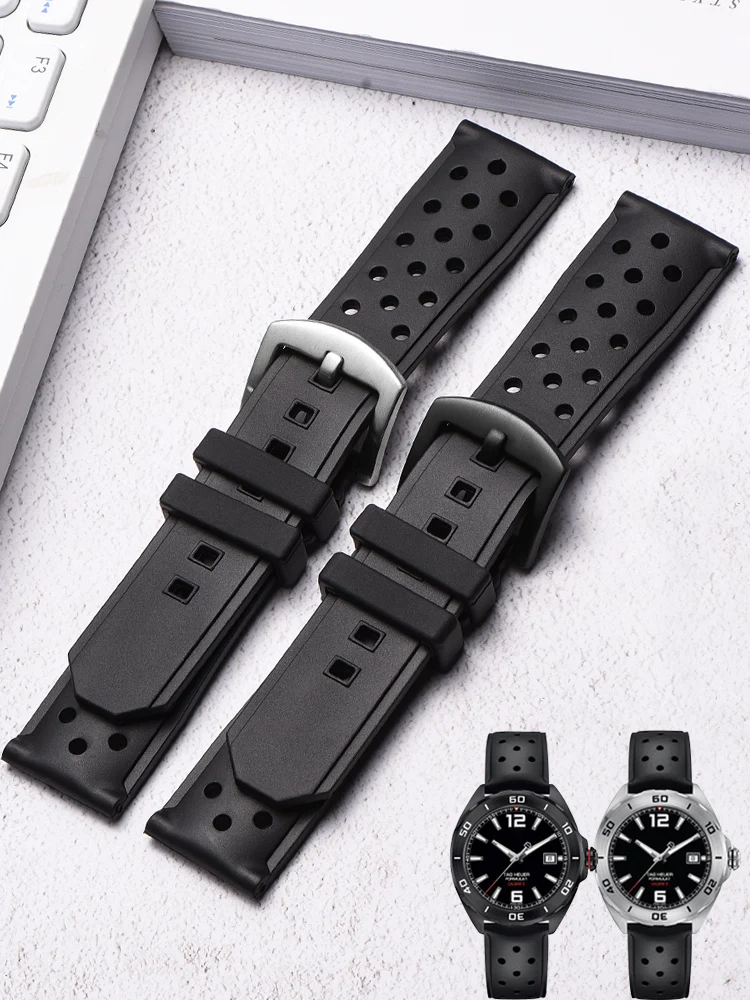 Per Tag Heuer Serie F1 Waz2113 Fibbia Ad Ago Cinturini In Gomma Antisudore Impermeabili Accessori Morbidi Traspiranti In Silicone Da Uomo