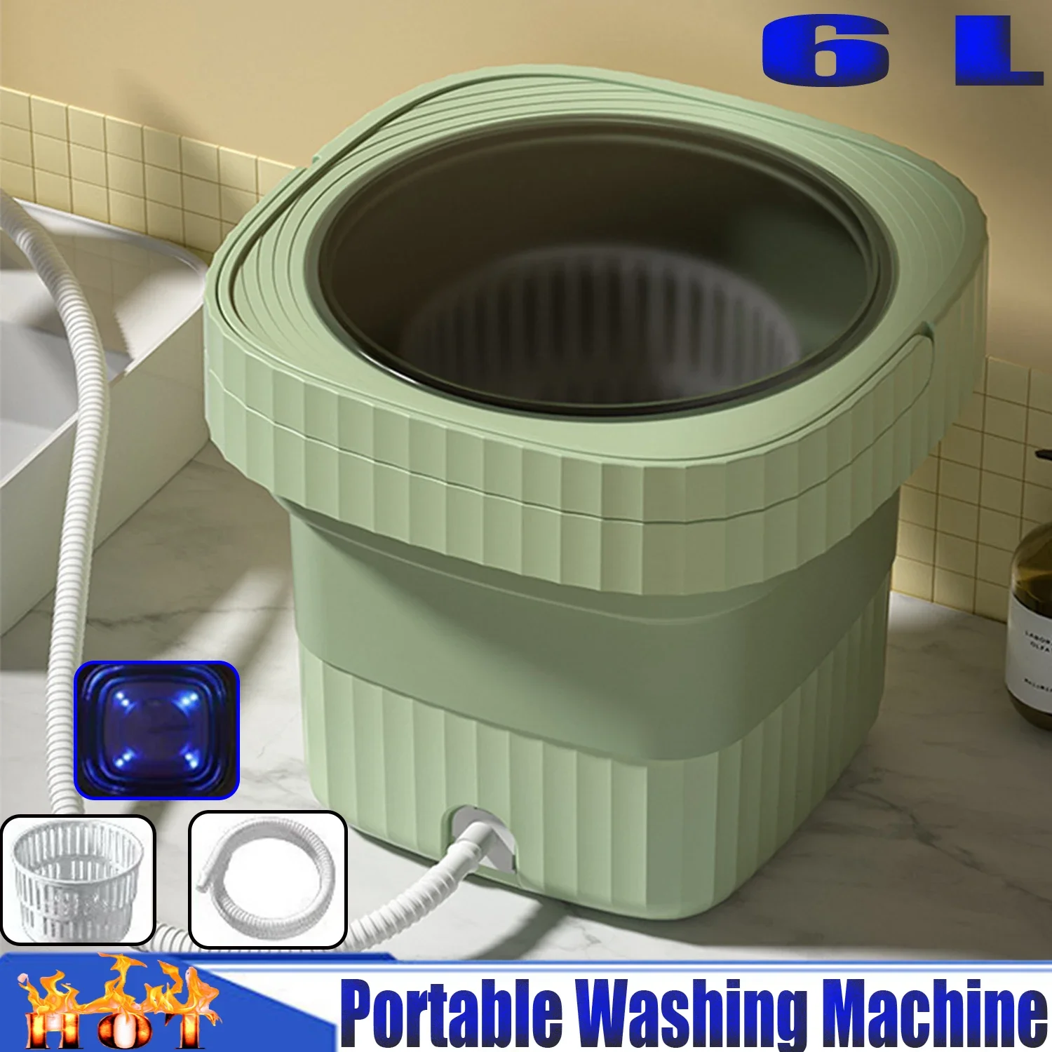 Portable Washing Machine,Mini Washer 6L Capacity,Deep Cleaning Foldable  Washer for Underwear,Baby Clothes,Socks,Bras,Travel,Home