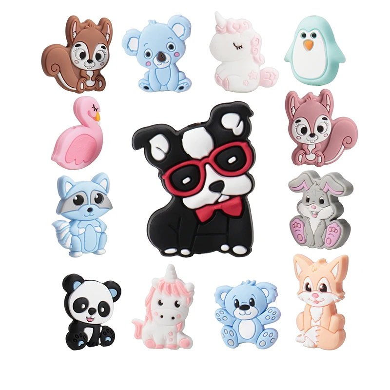 

10PCS Silicone Beads Bulk DIY Teethers For Baby Chew Necklace Cartoon Baby Accessories Bead Bpa Free Koala Unicorn Bear Panda