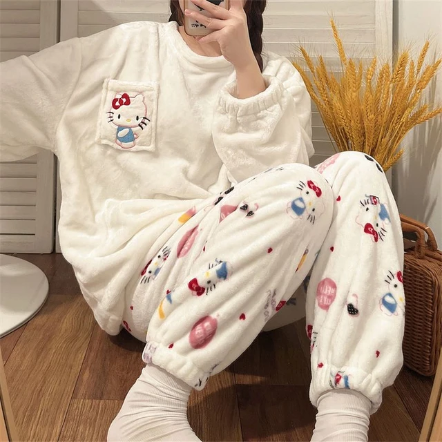 Sanrio minha melodia inverno nova moda pijamas y2k roupas thicked com capuz  quente bonito casa conjuntos de pijama feminino dos desenhos animados plush  sleepwear - AliExpress