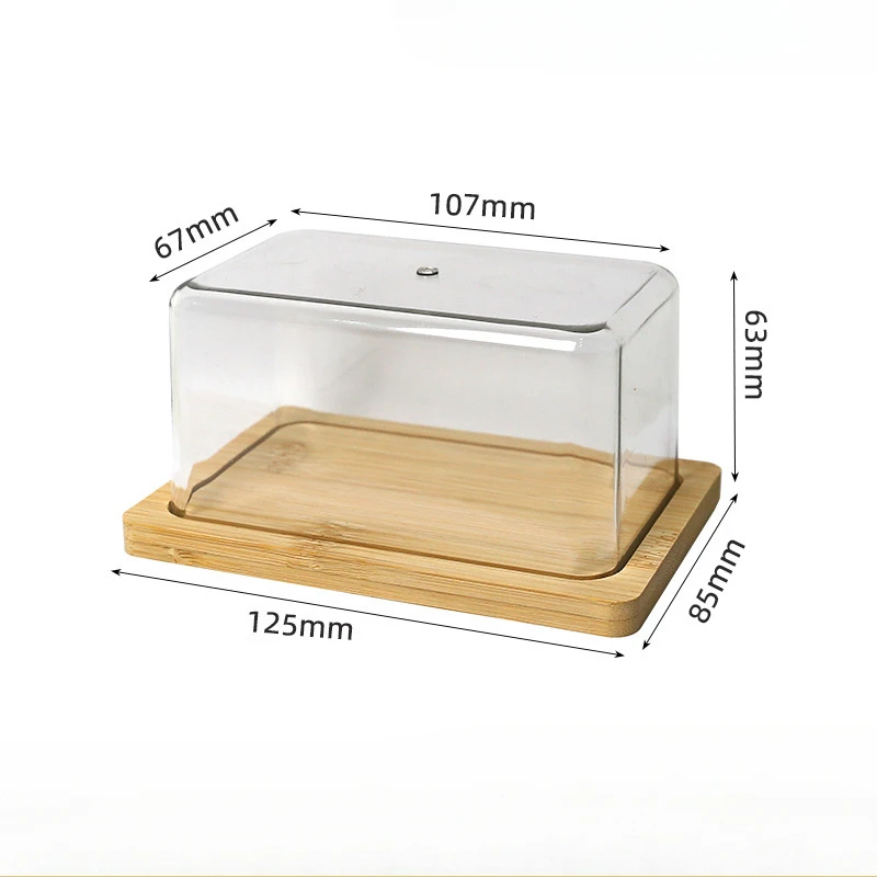 Butter Dish Nordic Countertop Bamboo Butter Dish Plate with Transparent Acrylic Lid Kitchen Storage Butter Container Box Tableware