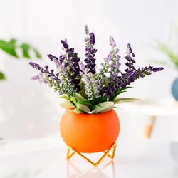 Small Ceramic Flower Pots And Planters with Gold Metal Stand 4 inch Coloful Cactus Succulents Potted Indoor Planter Pot Gift