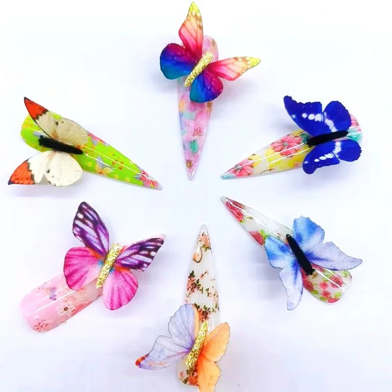 

50pcs 3D Resin Butterfly Nail Art Decoation AB Transparent Rhinestones Glitter Butterfly Nail Charm Ribbon Manicure Accessories