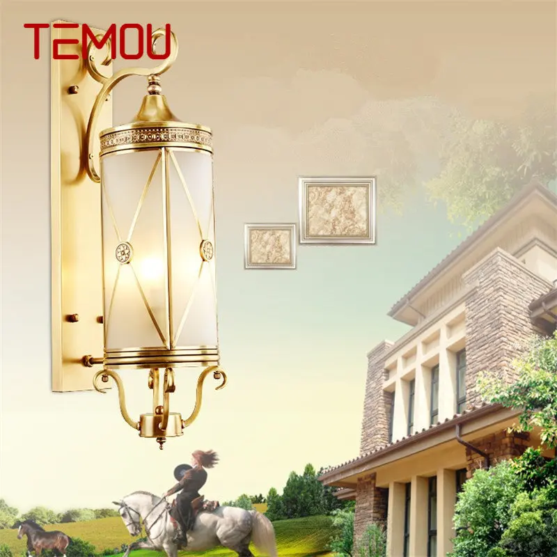 

TEMOU Nordic Outdoor Brass Wall Light LED Copper Sconce Lamp Creative Design Decor for Home Courtyard Corridor Aisle