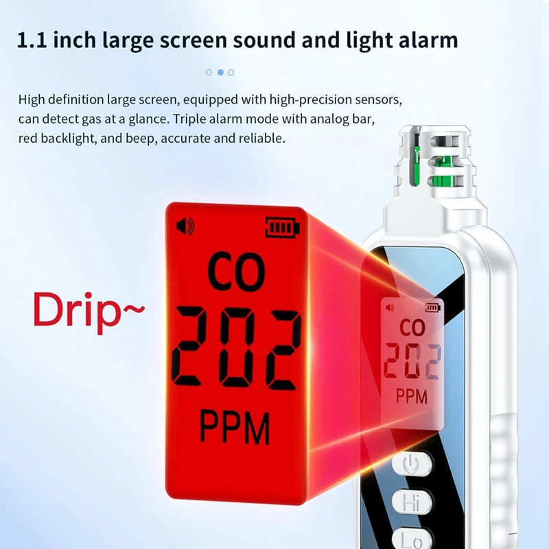 Portable Carbon Monoxide Detectors For Travel, LCD Display Handheld CO Detector With 2 AAA Batteries Powered, (White) Durable