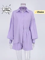 Summer Fashion New Matching Collection Women's Solid Color Jacquard Shirt Shorts Two Piece Elegant Casual Sports Set - Image 6