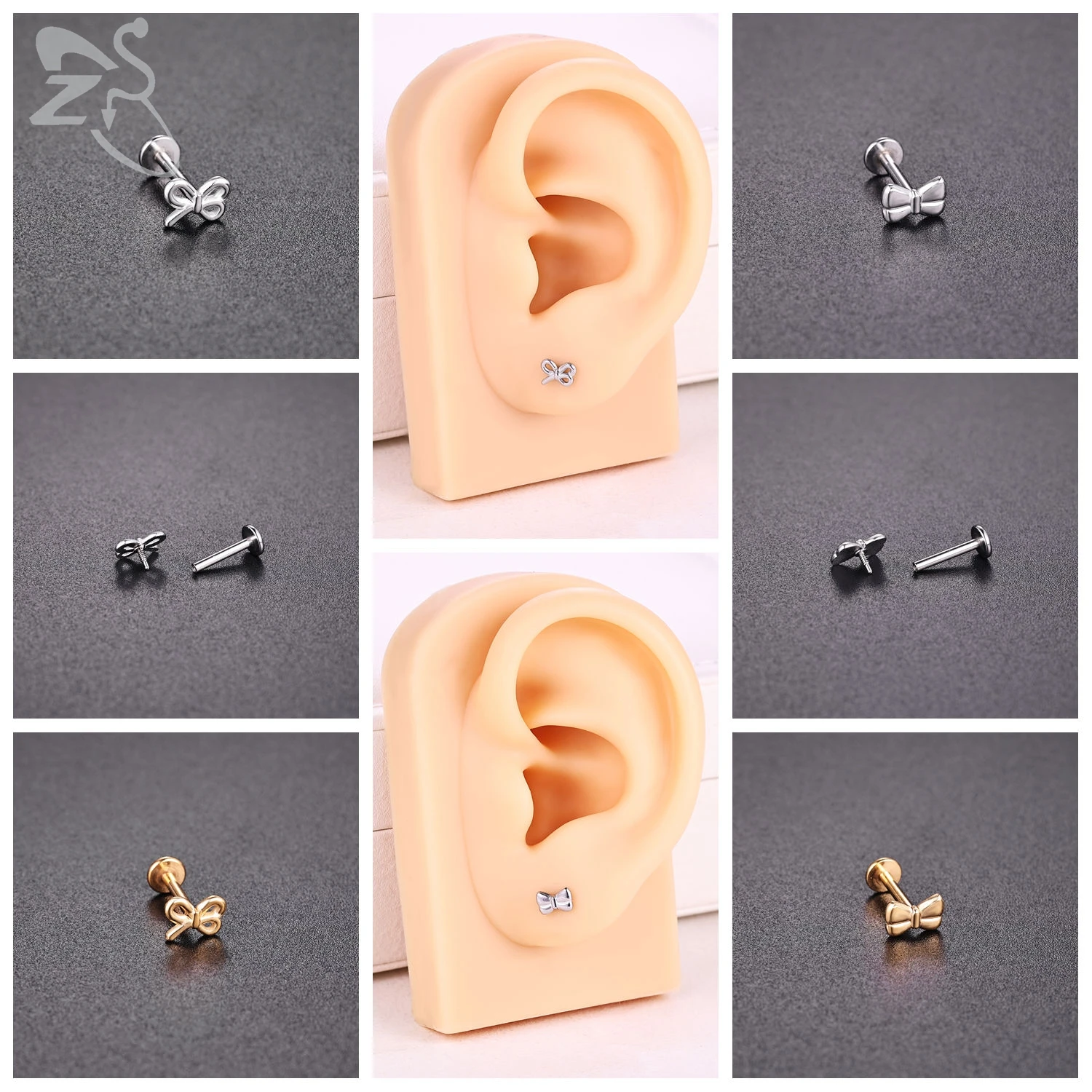 ZS 1PC 16G/18G 316L 스테인레스 스틸 립 링 해바라기 코끼리 Labret 피어싱 골드 컬러 귀 스터드 6mm/8mm 연골 귀걸이