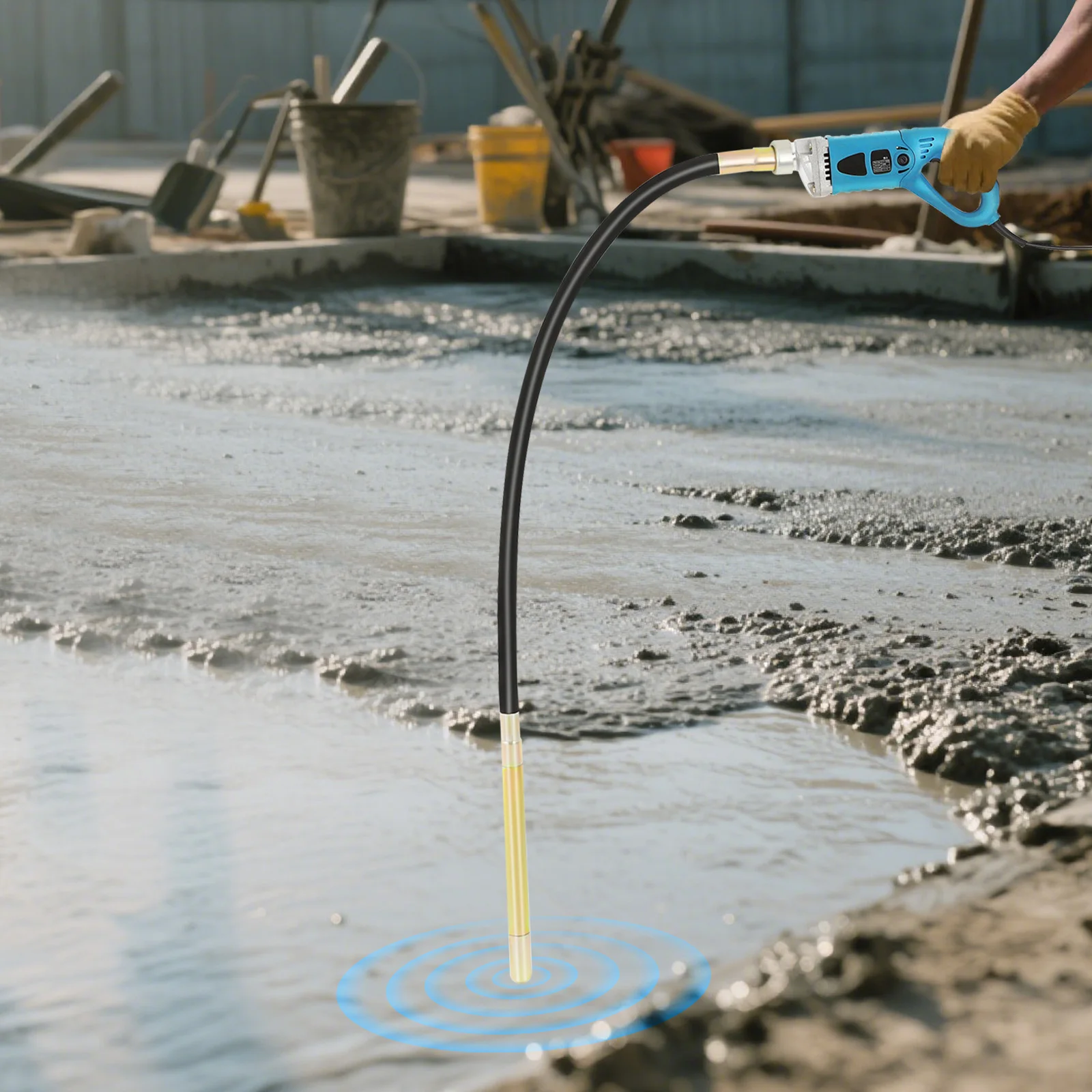 Vibromasseur pour béton 1300W, outil vibrant pour béton, ficelle de ciment avec tige de 1,5 m/4,9 pieds pour le patch, la Construction 4300 tr/min