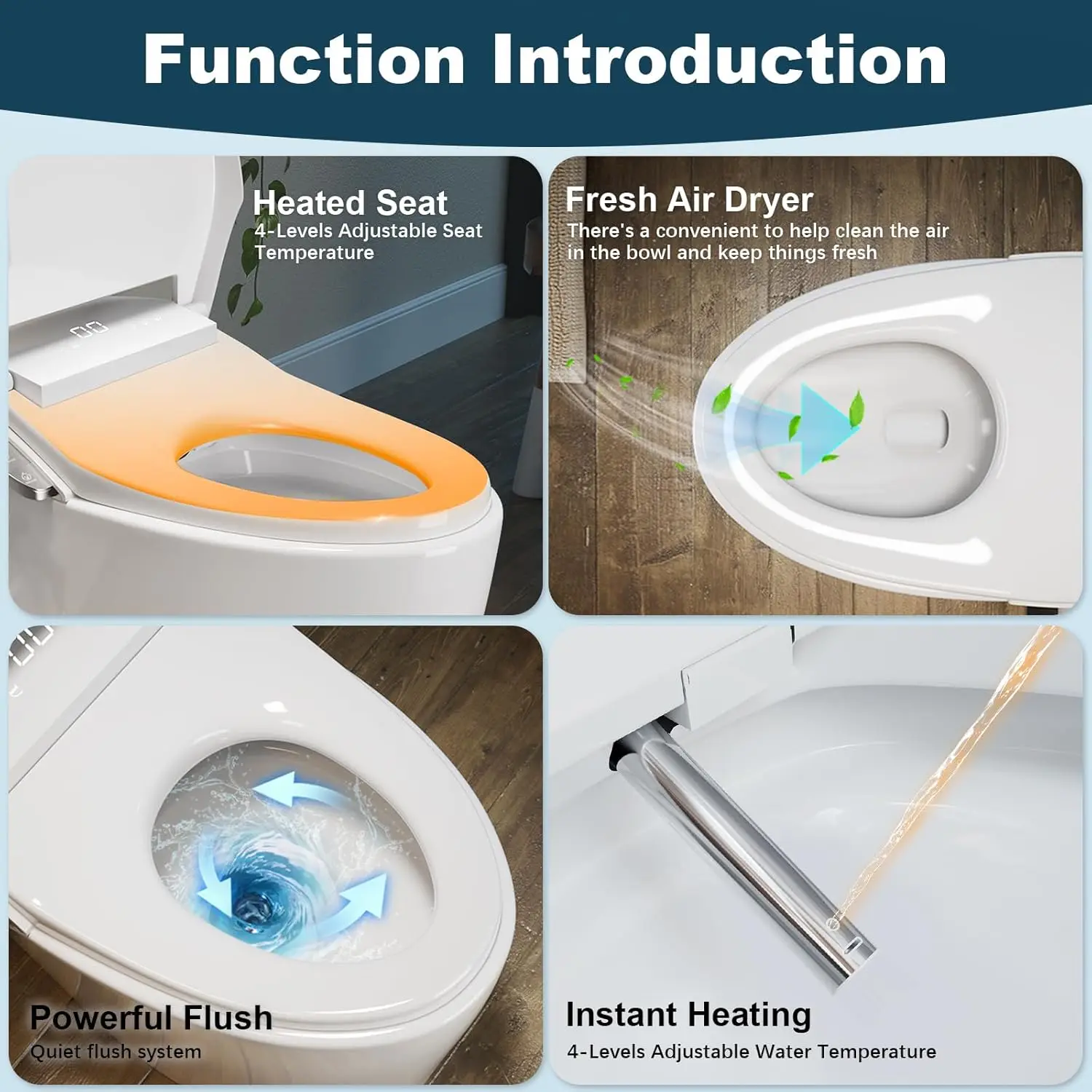 Smart Toilet with Fully Functions,Microwave and Infrared Dual Touch-Free mode for Lid Opening and Closing 5