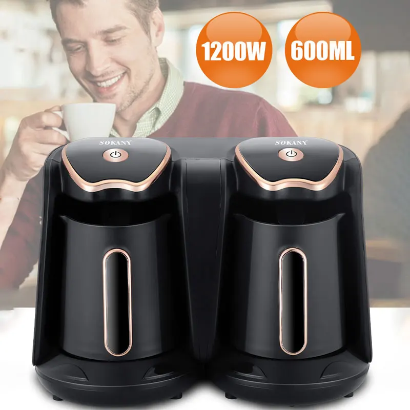 600ml Turkish Coffee Pot, 1200W Electric Drip Coffee Maker Machine,Double Pot Design, Household Office Milk Coffee Tea Pot 2