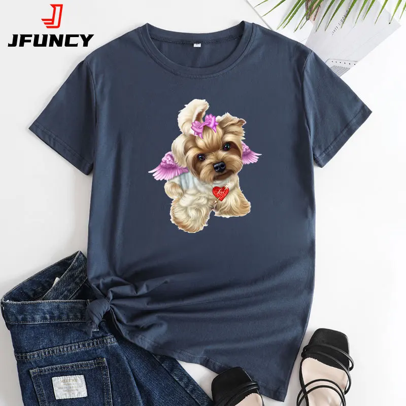 

JFUNCY, женская футболка большого размера, лето 2023, женские хлопковые топы, женские футболки с коротким рукавом, женская футболка, милые футболки с изображением собак