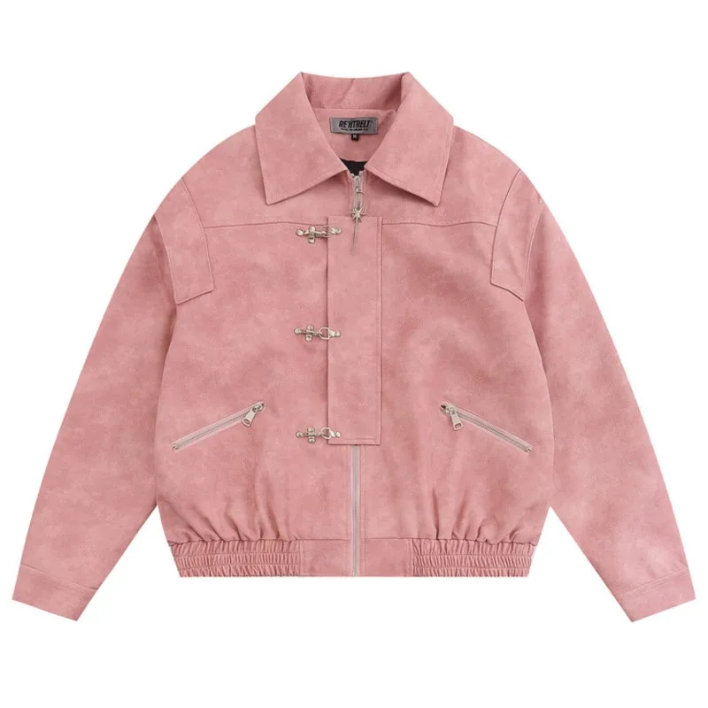 

Unisex Outwear Multi Pockets Streetwear Jacket 2023 Men Plane buckle Lapel Leather Jackets Oversized Lapel Zipper PU Jacket Coat