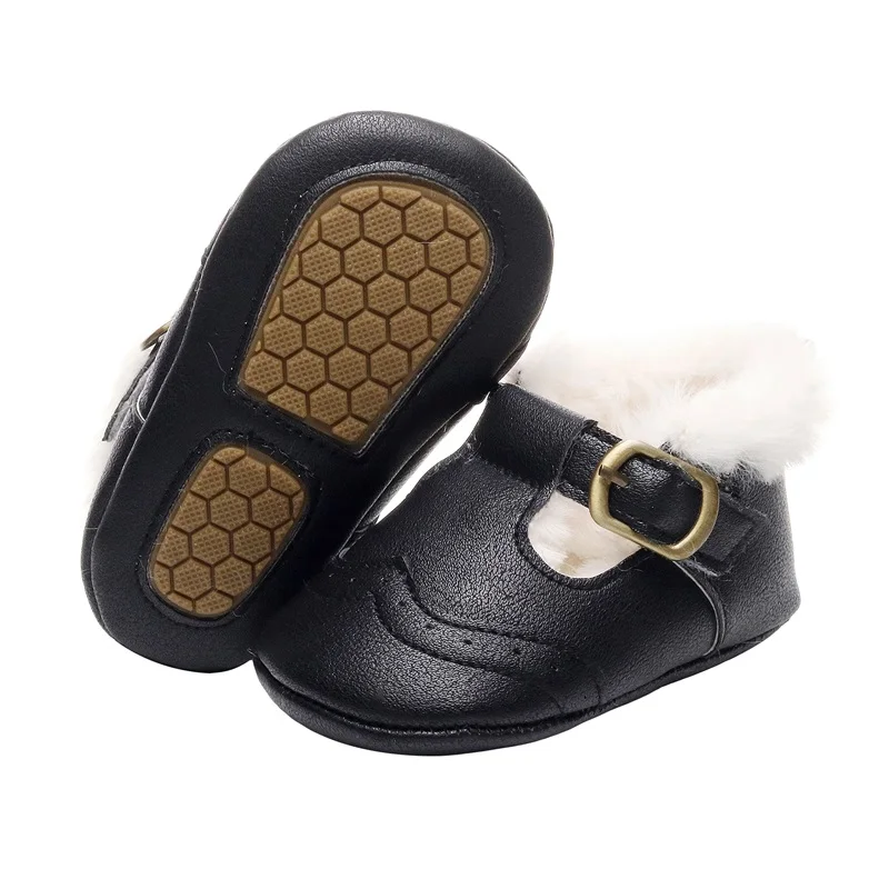 

BeQeuewll Baby Girl Princess Dress Shoes Winter Warm Mary Jane Flats Non-Slip Fleece Crib Shoes For 0-18 Months