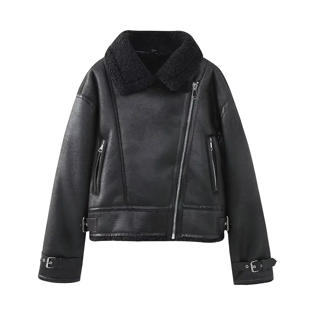 

Women New Fashion Double-Sided Jacket Coat Vintage Lapel Long Sleeve Zipper Pocket All-Match Casual Female Outerwear Chic Tops