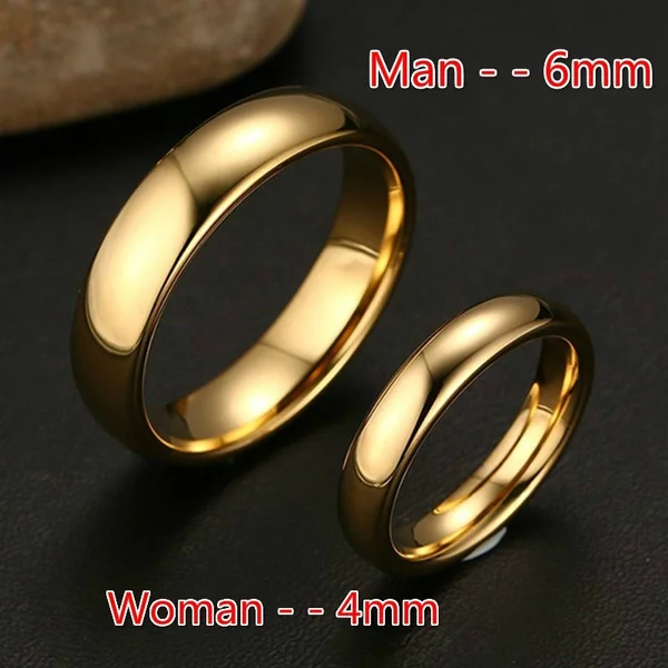 Simple Fashion Style Smooth Stainless Steel Rings Classic Gold Color Couple  For Women And Men Wedding Engagement Jewelry